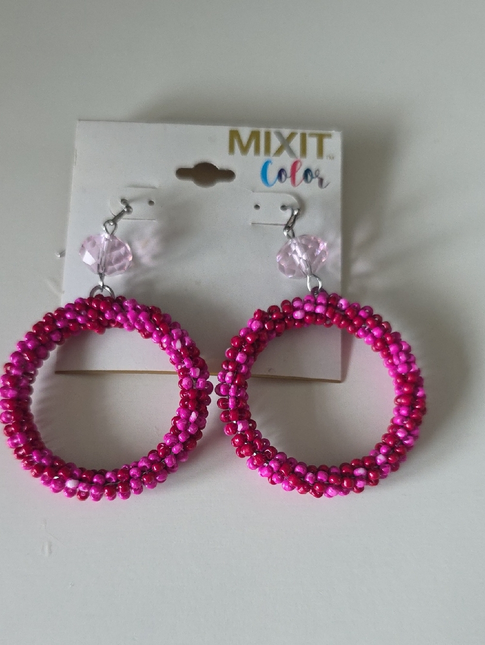 Pink Sees Bead Hoop Earrings